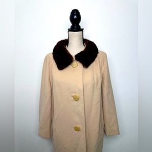 LAST CALL! VINTAGE cashmere & mink collar camel / cream color over coat M/L